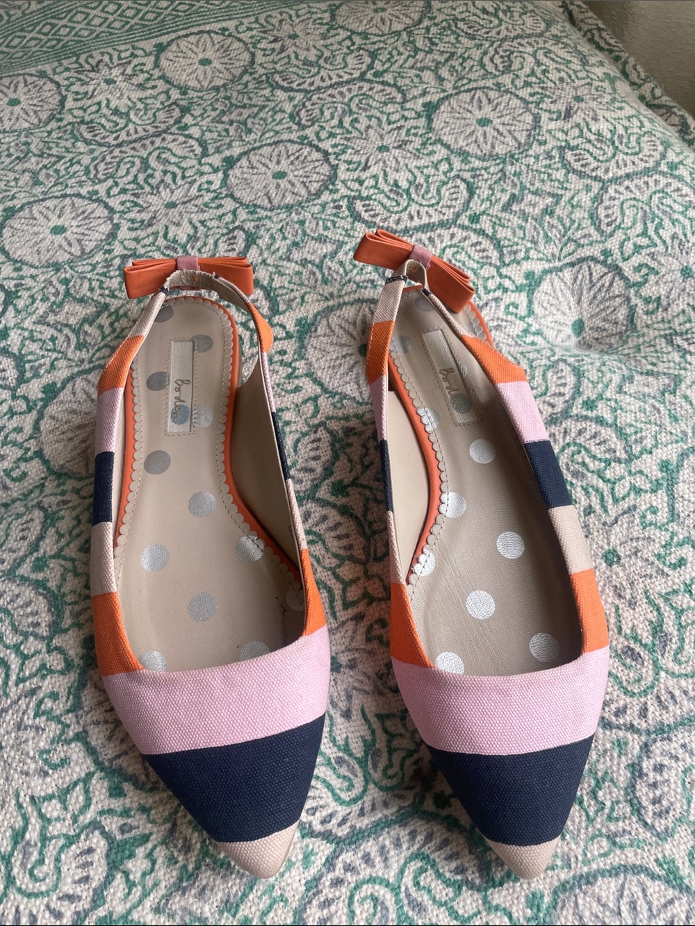 Boden Striped Pointed-Toe Flats in Pink, Navy & Orange